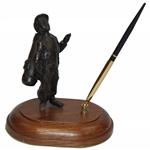 c.1980’s Cast Caddy Boy Pen Stand w/ Pen on Wood Base From Golf Shop Collection