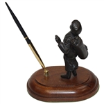 c.1980’s Cast Caddy Boy Pen Stand w/ Pen on Wood Base From 'Golf Shop Collection'
