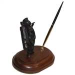 c.1980’s Cast Caddy Boy Pen Stand w/ Pen on Wood Base From 'Golf Shop Collection'