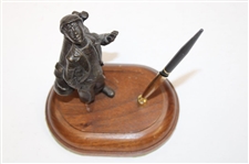 c.1980’s Cast Caddy Boy Pen Stand w/ Pen on Wood Base From 'Golf Shop Collection'