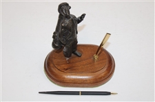 c.1980’s Cast Caddy Boy Pen Stand w/ Pen on Wood Base From 'Golf Shop Collection'