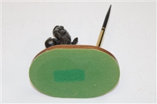 c.1980’s Cast Caddy Boy Pen Stand w/ Pen on Wood Base From 'Golf Shop Collection'