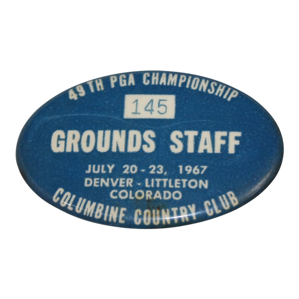 1967 PGA Championship At Columbine Grounds Staff Badge