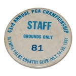 1961 PGA Championship At Olympia Fields Staff Badge