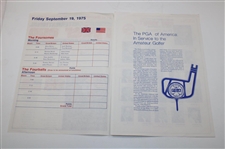1975 Ryder Cup Draw Sheet & European Team Insert - Laurel Valley Golf Club 