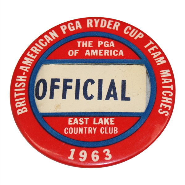1963 Ryder Cup At East Lake Official Badge