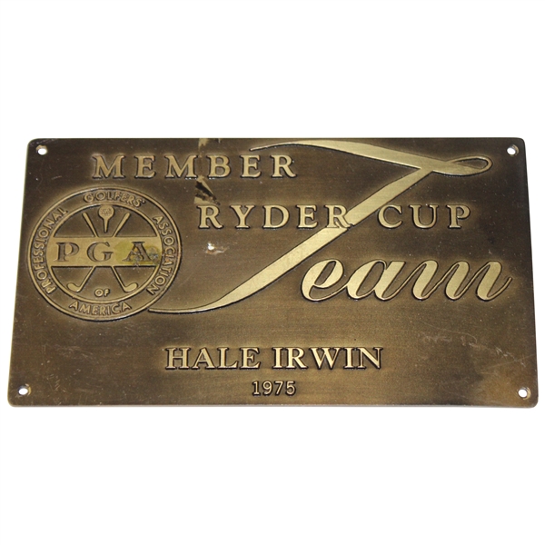 Hale Irwins Personal 1975 Ryder Cup Team Member PGA of America Plaque