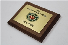 Hale Irwin's Personal 1990 US Open At Medinah (3) License Plates, Sunday Grounds Pass, Desk Plaque & Spec Guide