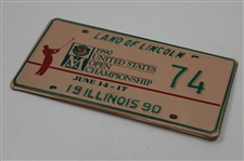 Hale Irwin's Personal 1990 US Open At Medinah (3) License Plates, Sunday Grounds Pass, Desk Plaque & Spec Guide