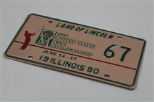Hale Irwin's Personal 1990 US Open At Medinah (3) License Plates, Sunday Grounds Pass, Desk Plaque & Spec Guide