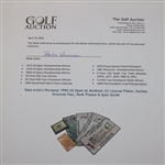 Hale Irwin's Personal 1990 US Open At Medinah (3) License Plates, Sunday Grounds Pass, Desk Plaque & Spec Guide