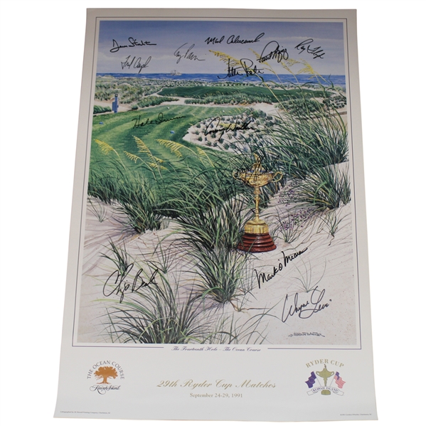 Hale Irwins Signed 1991 Ryder Cup Team USA at Kiawah Island Poster JSA ALOA