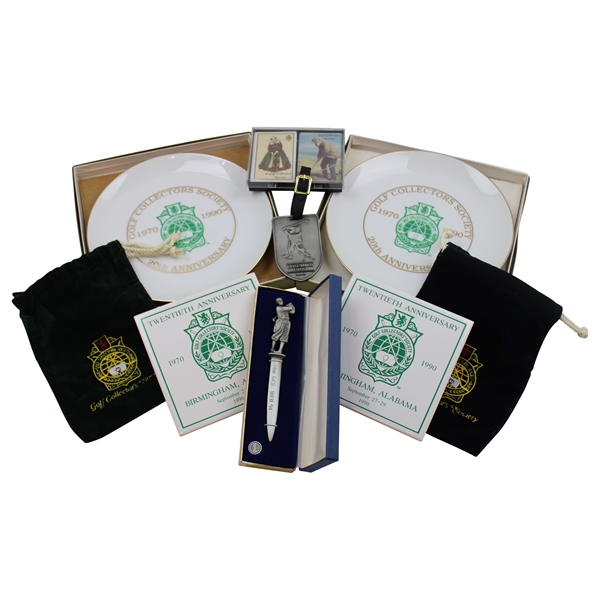 Nine (9) Golf Collectors (Heritage) Society Member Gifts Inc. Plates, Sword, Tiles, Bags & more