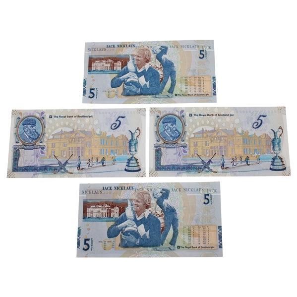 Four (4) Old Tom Morris & Jack Nicklaus RBS 5lb Notes with Envelopes