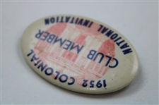1952 Colonial National Invitation Tournament Club Member Badge - Ben Hogan Winner