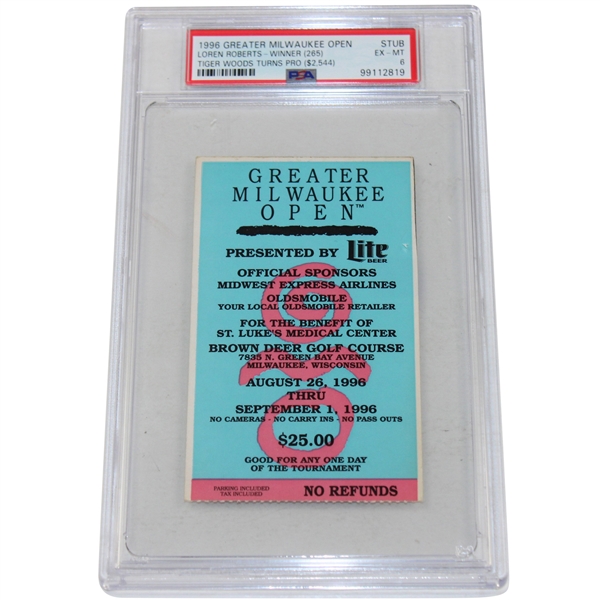 1996 Greater Milwaukee Open at Brown Deer Ticket - Tiger Turns Pro PSA EX-MT 6