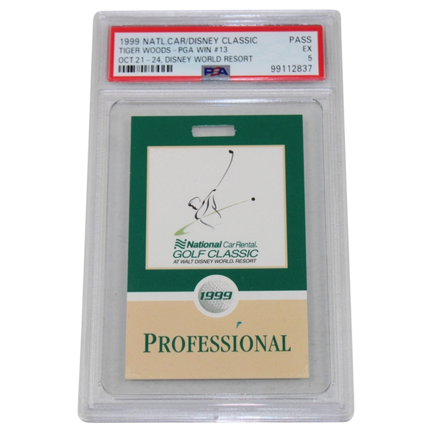 1999 National Car Rental Golf Classic Badge Tiger PGA Win #13 PSA Excellent 5