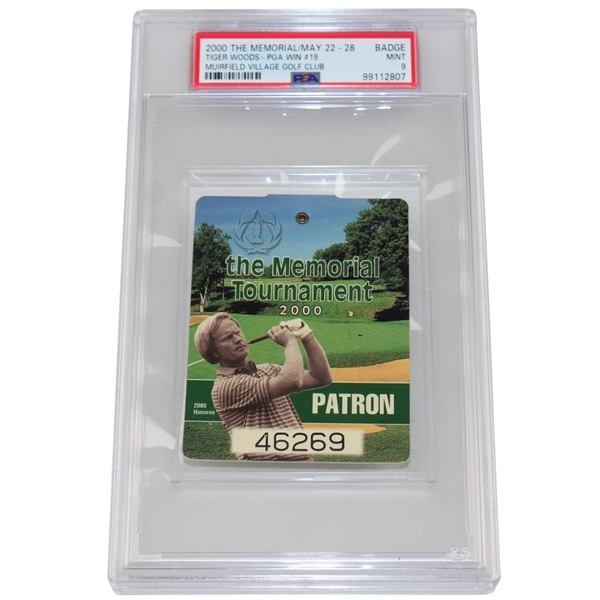 2000 The Memorial Tournament at Muirfield Village Badge Tiger PGA Win #19 PSA MINT 9