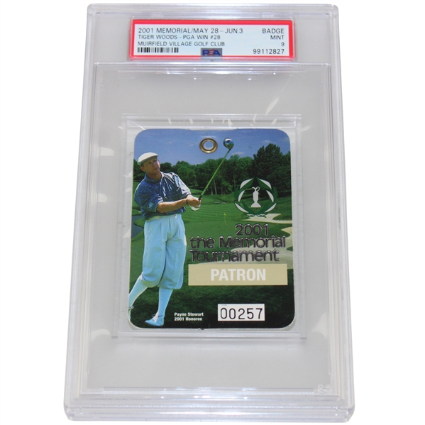 2001 The Memorial Tournament at Muirfield Village Patron Badge Tiger PGA Win #28 PSA MINT 9