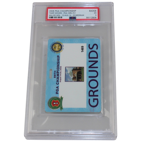 2006 PGA Championship at Medinah Grounds Badge Tiger PGA Win #51 PSA Excellent 5