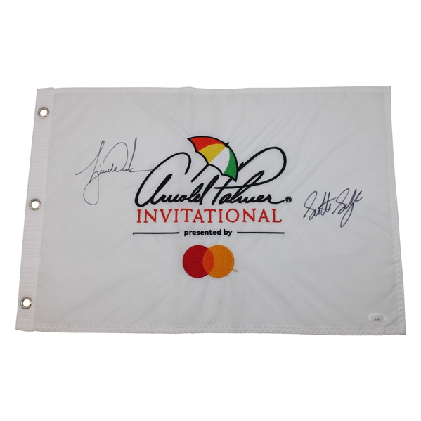 Tiger Woods & Scottie Scheffler Signed Arnold Palmer Invitational Embroidered Flag JSA ALOA