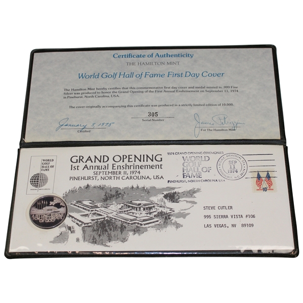 World Golf Hall Of Fame Pinehurst FDC 1974 Grand Opening Ceremony With Coin