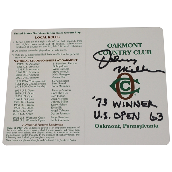 Johnny Miller Signed Oakmont Scorecard w/73 Winner - U.S. Open - 63 JSA ALOA