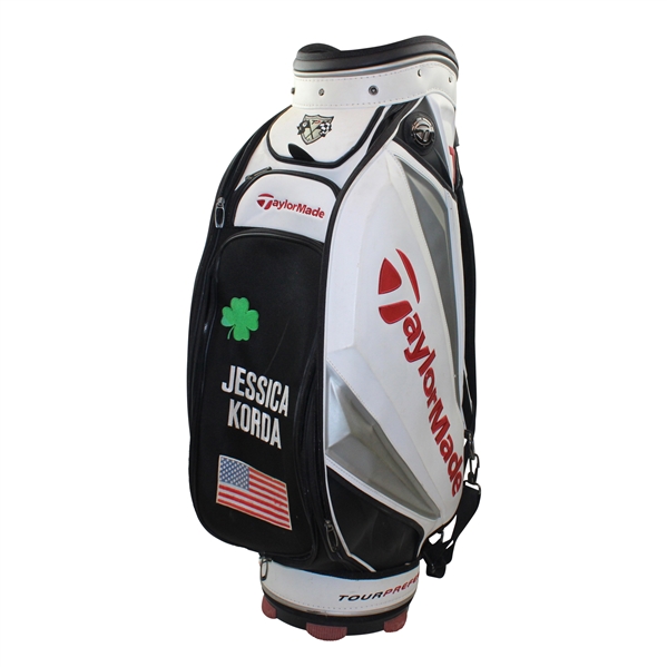 Jessica Korda Personal Used TaylorMade Full Size White w/Gray & Red Tour R11 Bag w/Shamrock
