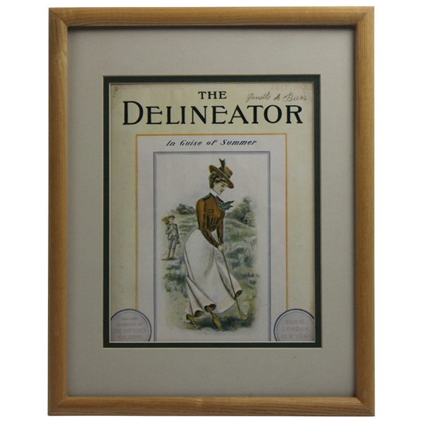 Burr, Genette A. – The Delineator, Publication, July 1900 Original Cover Of A Lady Golfer With A Club And Her Caddie Titled “In Guise Of Summer” -Framed 