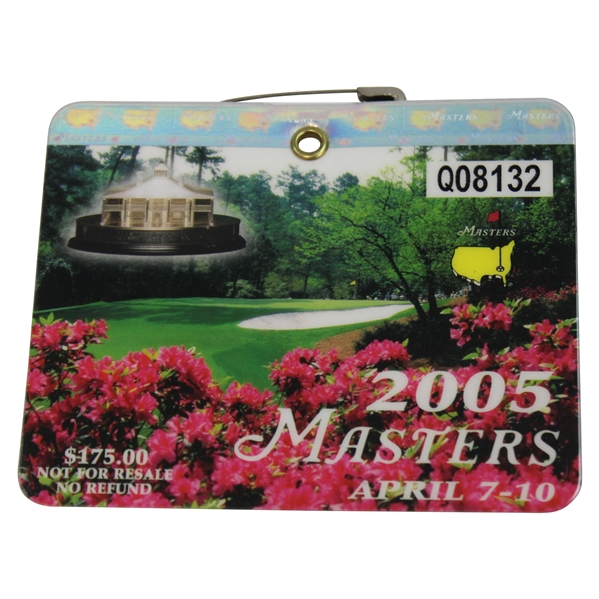 2005 Masters Tournament SERIES Badge #Q08132 - Tiger Woods Win & Jacks Final Masters