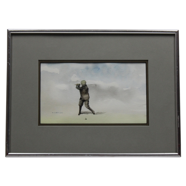 Original Watercolor Painting of Golfer Swinging Signed By Artist V.S. Addison