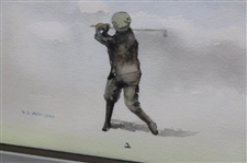 Original Watercolor Painting of Golfer Swinging Signed By Artist V.S. Addison