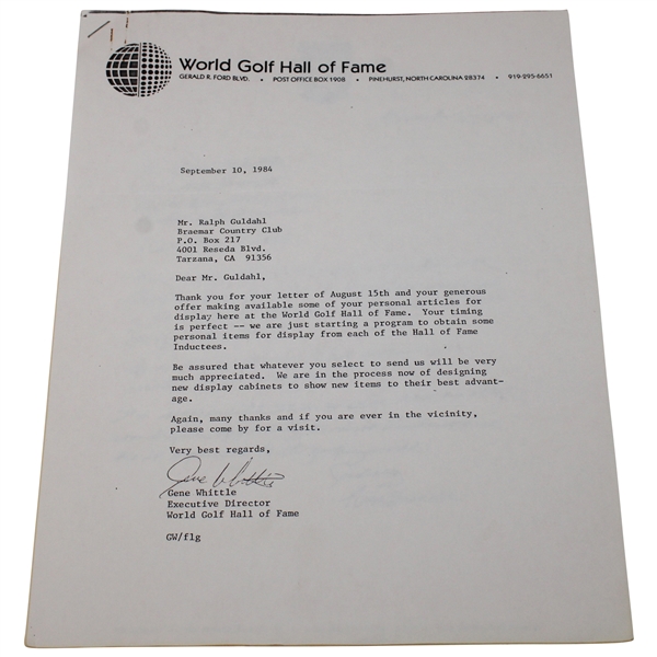 Gene Whittle Discussing Clubs For The World Golf Hall of Fame Letter