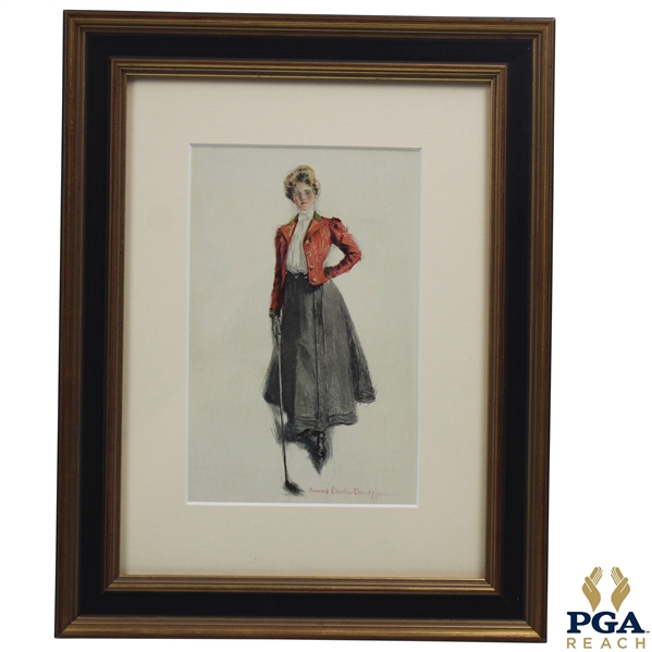 1906 Red Coat Lady Golfer Print by Howard Chandler Christy - Framed