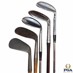Lot of Five (5) Hickory Shaft Clubs Including Mashie (x2), Mid Iron, Niblick & Chipper