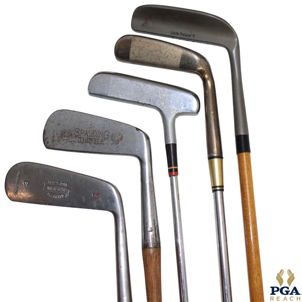 Lot of Five Hickory & Steel Shaft Putters