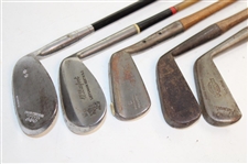 Lot of Five Hickory Shaft Clubs Including Mid Iron, Mashie, 7 Iron, 8 Niblick & Maxwell Mashie