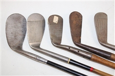 Lot of Five Hickory Shaft Clubs Including Mid Iron, Mashie, 7 Iron, 8 Niblick & Maxwell Mashie