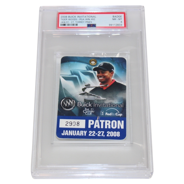 2008 Buick Invitational at Torrey Pines Patron Badge Tiger PGA Win #62 PSA NM-MT 8