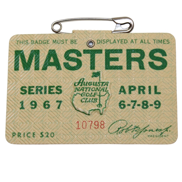 1967 Masters Tournament SERIES Badge #10798 - Gay Brewer Winner