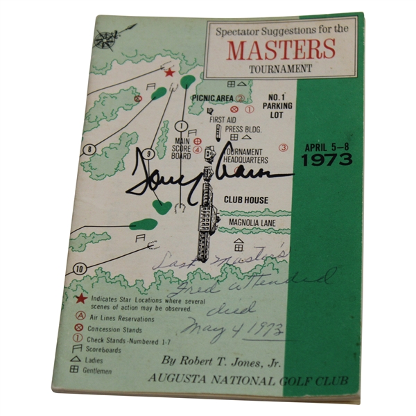 Tommy Aaron Signed 1973 Masters Tournament Spectator Guide JSA ALOA