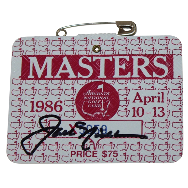 Jack Nicklaus Signed 1986 Masters Tournament SERIES Badge #X5059 JSA ALOA