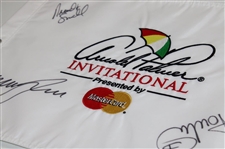 McDowell, Poulter & Snedeker Signed Arnold Palmer Inv. White Embroidered Flag JSA ALOA
