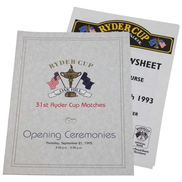 1995 Ryder Cup Opening Ceremony Pamphlet w/Official Draw Sheet