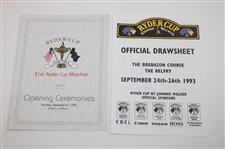 1995 Ryder Cup Opening Ceremony Pamphlet w/Official Draw Sheet