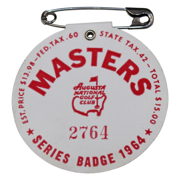 1964 Masters Tournament SERIES Badge #2764 - Arnold Palmer Winner