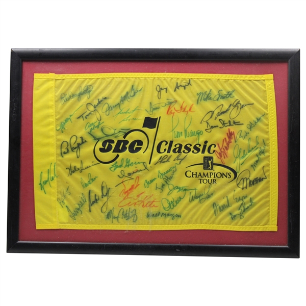 Champions Tour Flag Signed by 41 including Floyd, Kite, Irwin, and many more - Framed