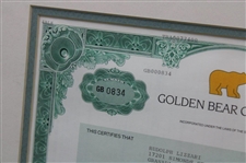 Jack Nicklaus Golden Bear Golf, Inc. 1998 Stock Certificate - Framed