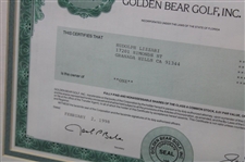 Jack Nicklaus Golden Bear Golf, Inc. 1998 Stock Certificate - Framed
