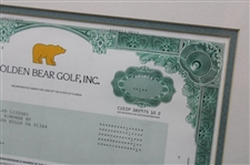 Jack Nicklaus Golden Bear Golf, Inc. 1998 Stock Certificate - Framed